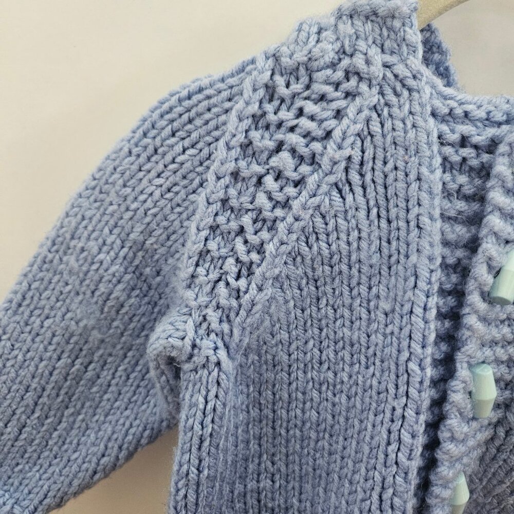 Handmade Knit Baby Hooded Sweater Cardigan Blue - Picture 4 of 12